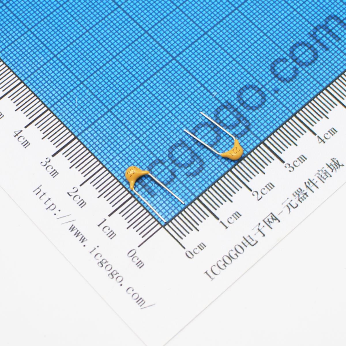 直插独石电容 50v 221K 0.00022UF 0.22NF 220PF 脚距P=5.08mm ±10%